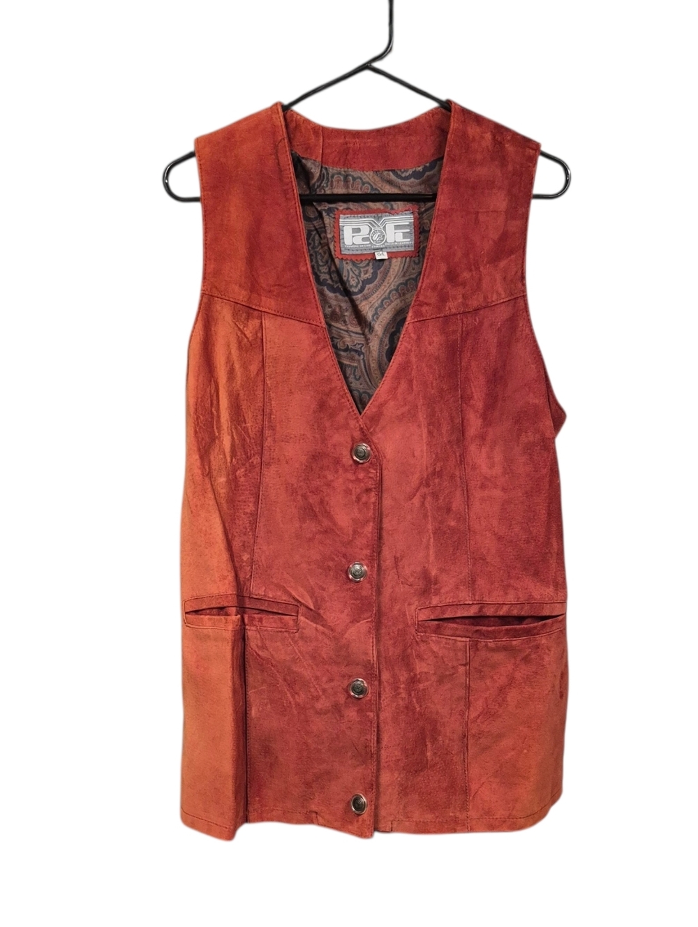 Vintage Suede Vest Snap Close Faux Belt Women's Size Large Brown